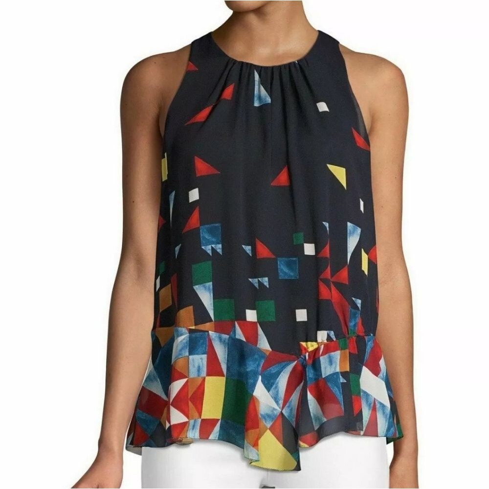 Joie Women's Kalinda Sleeveless Blouse Silk Lightweight Blue Multi Size Medium